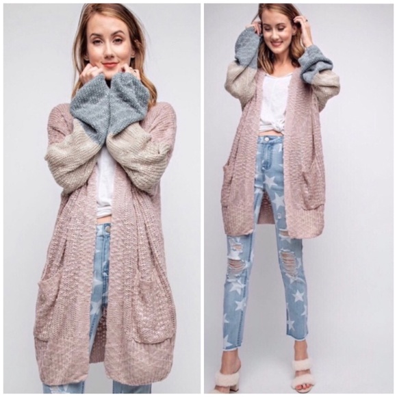 ❄️LAST2️⃣//MAUVE COLOR BLOCK CARDIGAN - Picture 2 of 6